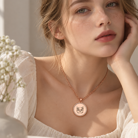 Personalised Portrait Necklace – Rhinestone Halo Pendant