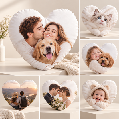 Personalised Heart Shaped Photo Cushion – Custom Double-Sided Cushion