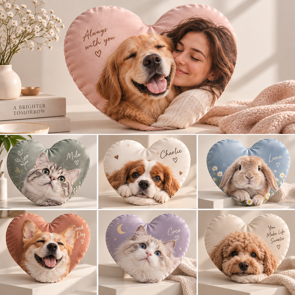 Personalised Heart Shaped Photo Cushion – Custom Double-Sided Cushion
