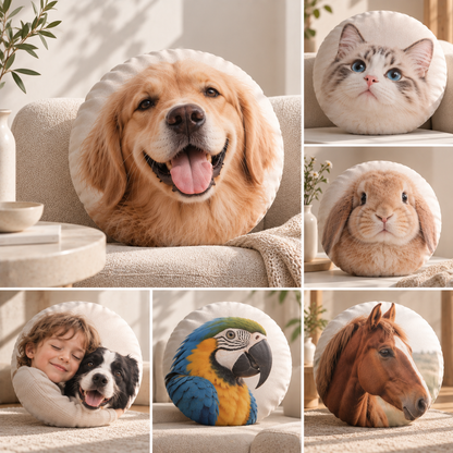 Personalised Round Photo Cushion – Custom Double-Sided Cushion
