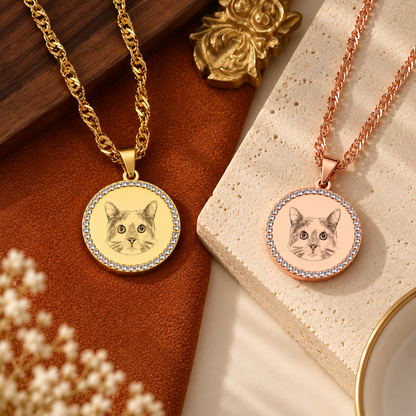 Personalised Portrait Necklace – Rhinestone Halo Pendant