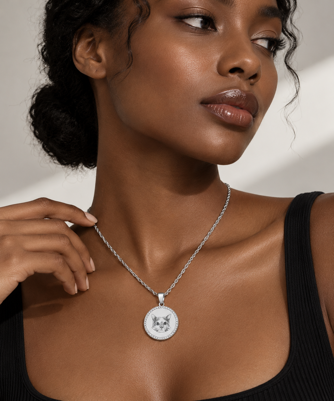 Personalised Portrait Necklace – Rhinestone Halo Pendant